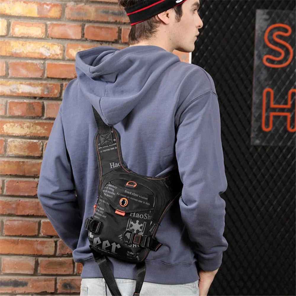 HAOSHUAI 5126# Nylon Drop Leg Bag Hiking Waist Pack for Men Tactical Motorcycle Bike Cycling Riding Fanny Pouch - Black - 5