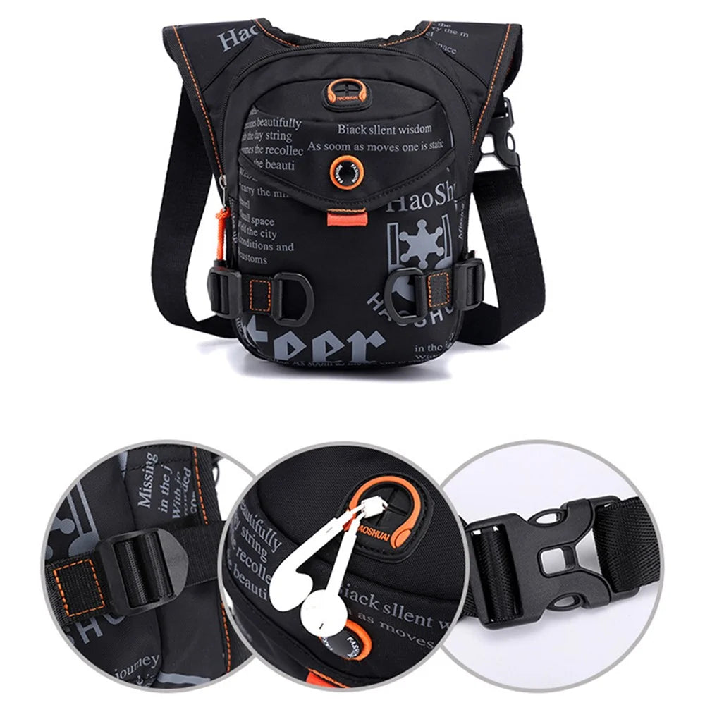 HAOSHUAI 5126# Nylon Drop Leg Bag Hiking Waist Pack for Men Tactical Motorcycle Bike Cycling Riding Fanny Pouch - Black - 6