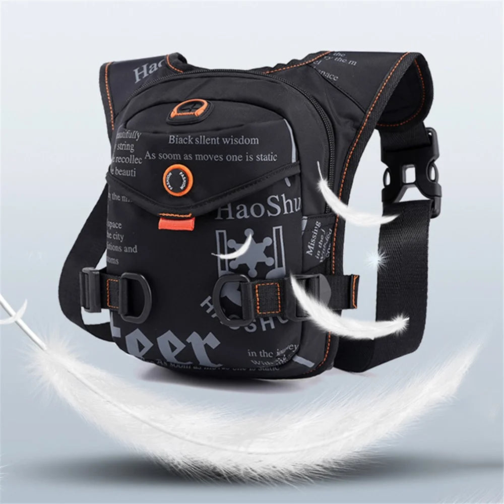 HAOSHUAI 5126# Nylon Drop Leg Bag Hiking Waist Pack for Men Tactical Motorcycle Bike Cycling Riding Fanny Pouch - Black - 7