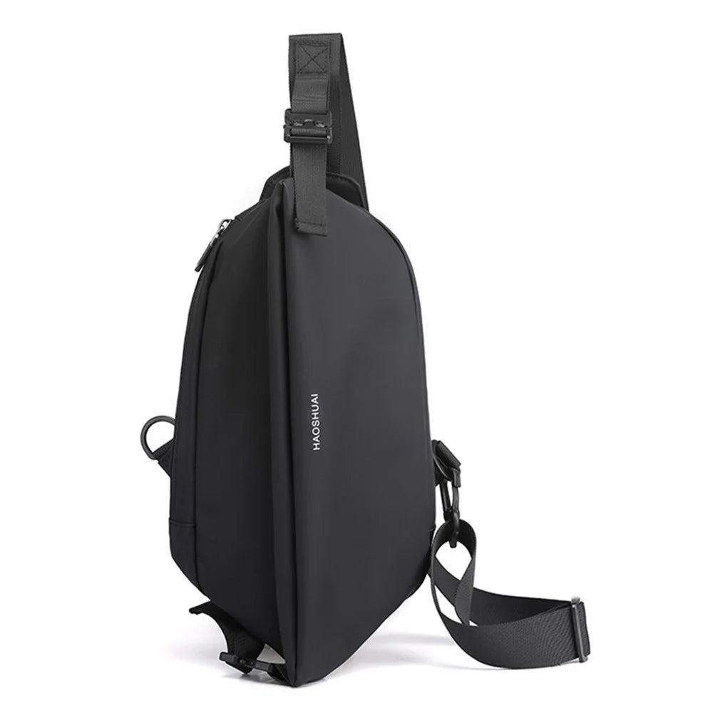HAOSHUAI 1100-25# Water-repellent Nylon Chest Bag Men's Sling Bag for Sport, Travel and Work - Black - 1