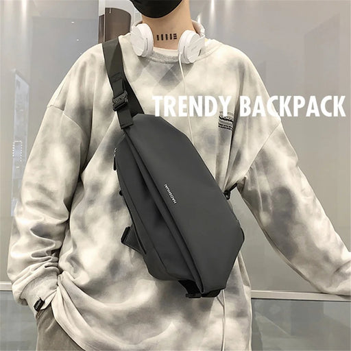 HAOSHUAI 1100-25# Water-repellent Nylon Chest Bag Men's Sling Bag for Sport, Travel and Work - Black - 2