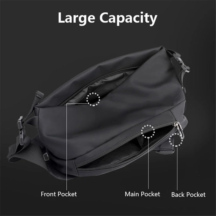 HAOSHUAI 1100-25# Water-repellent Nylon Chest Bag Men's Sling Bag for Sport, Travel and Work - Black - 7