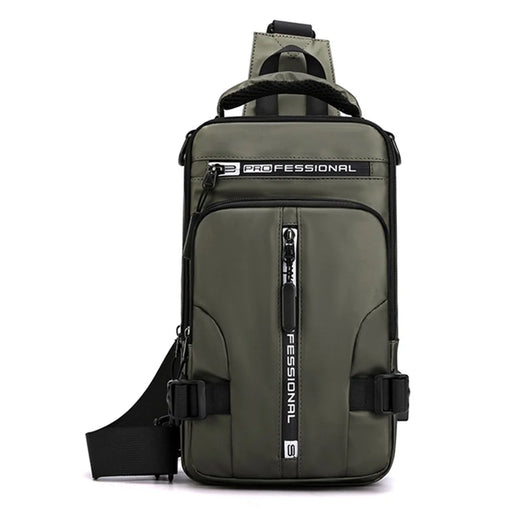 HAOSHUAI 1100-13 Shoulder Crossbody Backpack Nylon Waterproof Chest Bag Hiking Daypack with USB Charging Port - Army Green - 2
