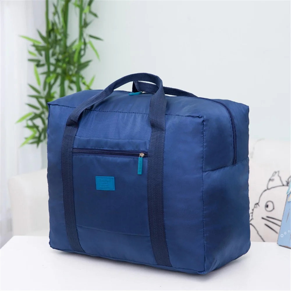 Foldable Travel Bag Water Resistant Nylon Large Luggage Organizer Storage Bag Travel Duffel Bag - Navy Blue - 2