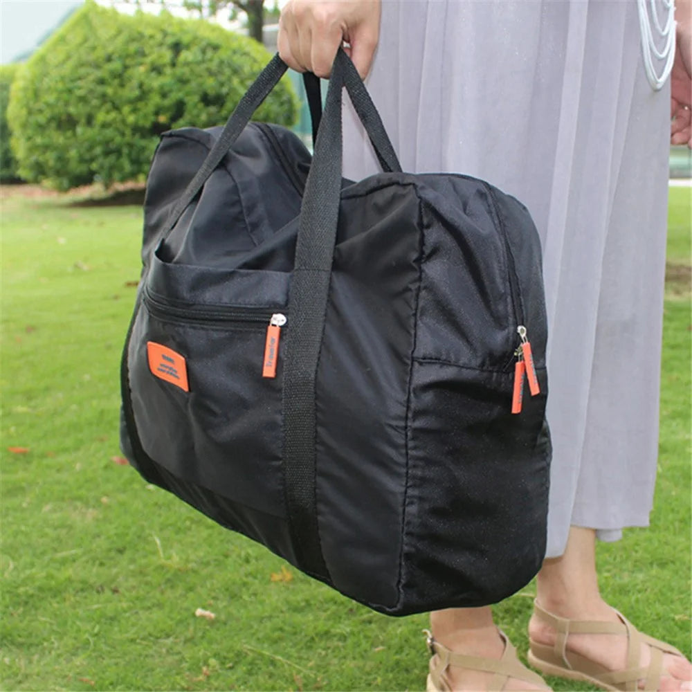Foldable Travel Bag Water Resistant Nylon Large Luggage Organizer Storage Bag Travel Duffel Bag - Navy Blue - 3