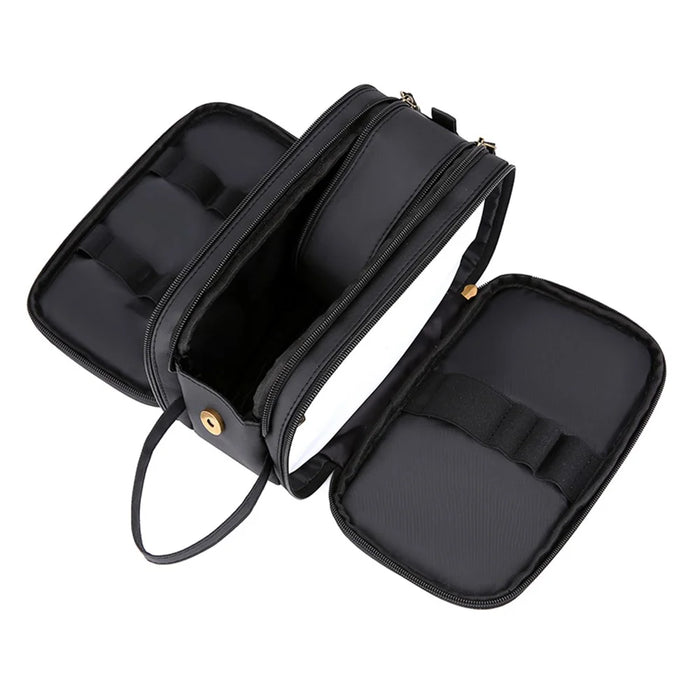 PU Leather Zipper Makeup Bag Portable Travel Cosmetics Toiletry Carrying Bag - Black - 2