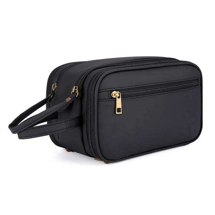 PU Leather Zipper Makeup Bag Portable Travel Cosmetics Toiletry Carrying Bag - Black - 3