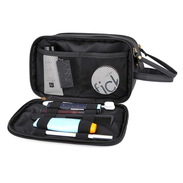 PU Leather Zipper Makeup Bag Portable Travel Cosmetics Toiletry Carrying Bag - Black - 5