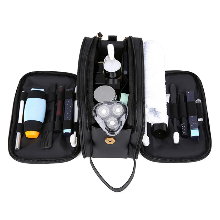 PU Leather Zipper Makeup Bag Portable Travel Cosmetics Toiletry Carrying Bag - Black - 7