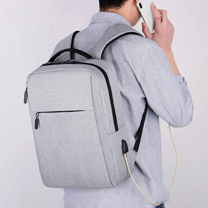 Casual Nylon Oxford Cloth Backpack Waterproof Laptop Dual Shoulders Bag with USB Port - Grey - 2