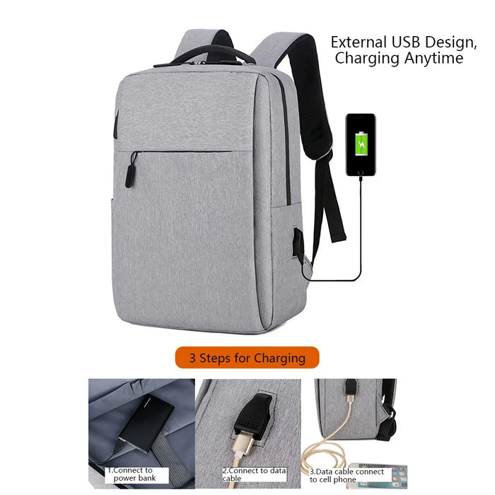 Casual Nylon Oxford Cloth Backpack Waterproof Laptop Dual Shoulders Bag with USB Port - Grey - 5