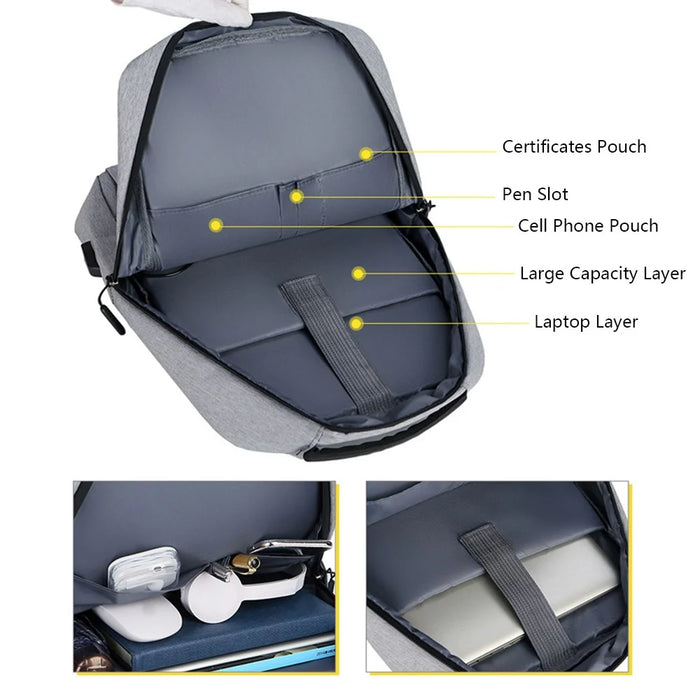 Casual Nylon Oxford Cloth Backpack Waterproof Laptop Dual Shoulders Bag with USB Port - Grey - 7