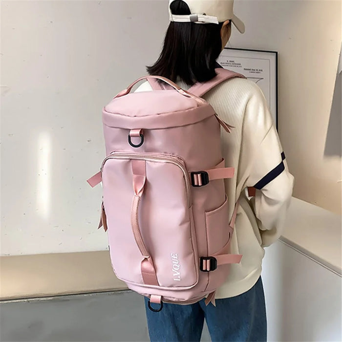 Waterproof Nylon Oxford Cloth Backpack Outdoor Travel Luggage Holdall Shoulder Bag - Sakura Pink - 2