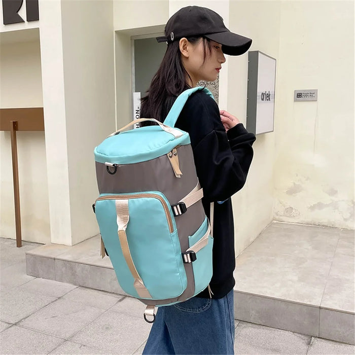 Waterproof Nylon Oxford Cloth Backpack Outdoor Travel Luggage Holdall Shoulder Bag - Sakura Pink - 4