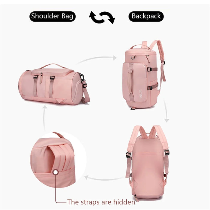 Waterproof Nylon Oxford Cloth Backpack Outdoor Travel Luggage Holdall Shoulder Bag - Sakura Pink - 5