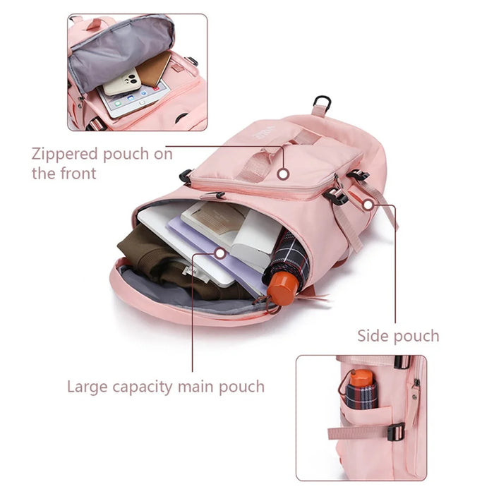 Waterproof Nylon Oxford Cloth Backpack Outdoor Travel Luggage Holdall Shoulder Bag - Sakura Pink - 6