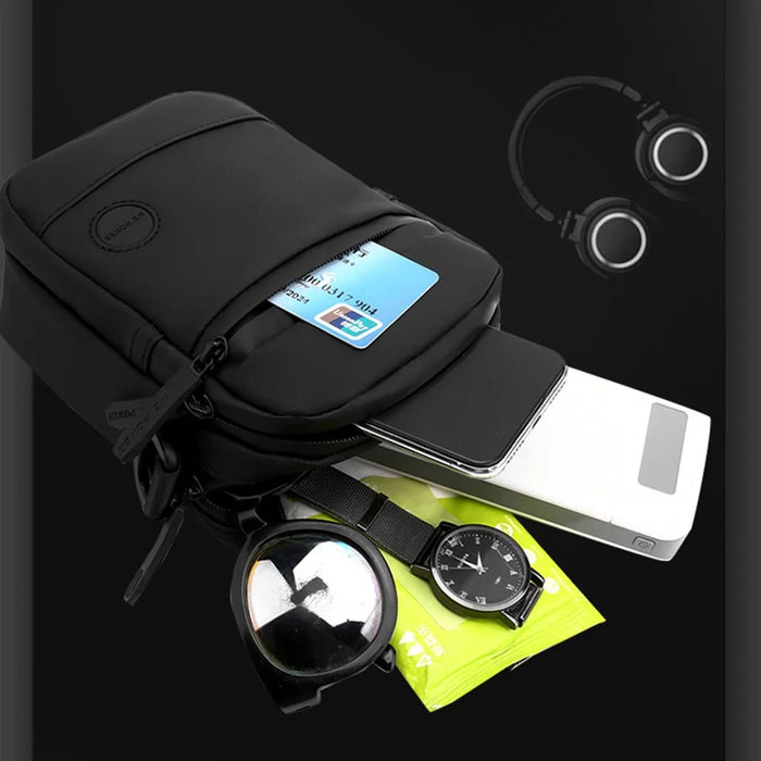 WEPOWER 1237# Casual Mini Men Crossbody Bag Multifunctional Nylon Chest Bag Phone Pouch - Black - 4