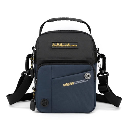HAOSHUAI 6809 Water-Repellent Nylon Crossbody Bag Men's Daily Use Phone Carrying Pouch Travel Shoulder Bag - Dark Blue - 1