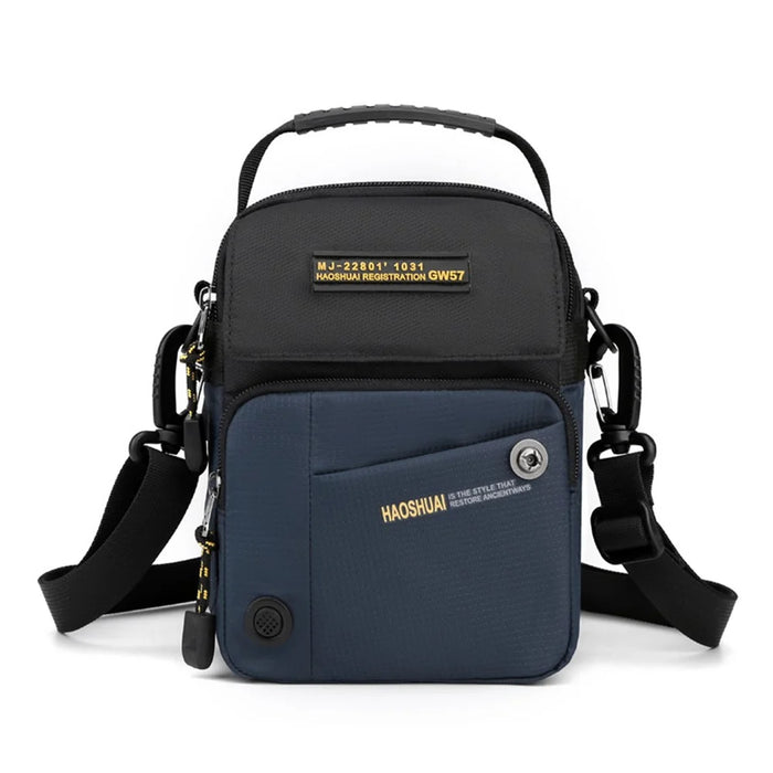 HAOSHUAI 6809 Water-Repellent Nylon Crossbody Bag Men's Daily Use Phone Carrying Pouch Travel Shoulder Bag - Dark Blue - 1