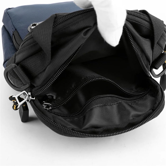 HAOSHUAI 6809 Water-Repellent Nylon Crossbody Bag Men's Daily Use Phone Carrying Pouch Travel Shoulder Bag - Dark Blue - 3