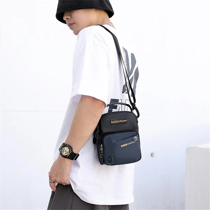 HAOSHUAI 6809 Water-Repellent Nylon Crossbody Bag Men's Daily Use Phone Carrying Pouch Travel Shoulder Bag - Dark Blue - 6