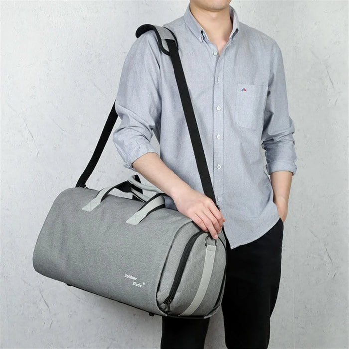 SOLDIER BLADE 8819 Men Suit Shoes Clothes Storage Bag Polyester Travel Luggage Tote Crossbody Bag - Light Grey - 7