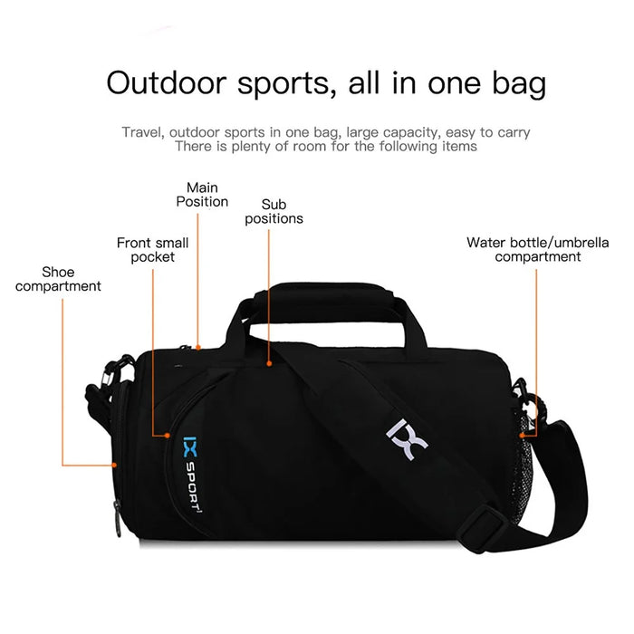 OUTDOOR INOXTO Polyester Gym Bag Dry and Wet Depart Pocket Sports Duffle Short-Distance Trip Camping Tote Bag - Black - 4