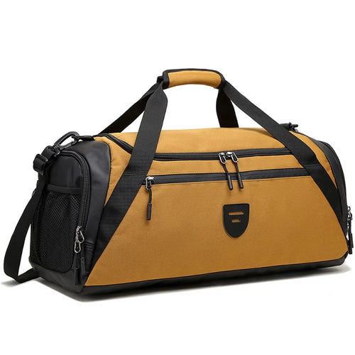 CF2902 Polyester Sports Gym Bag Large Capacity Travel Luggage Duffel Bag with Shoes Compartment - Khaki - 1