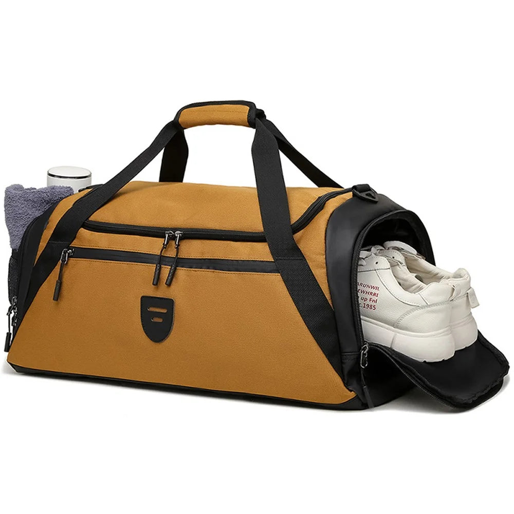 CF2902 Polyester Sports Gym Bag Large Capacity Travel Luggage Duffel Bag with Shoes Compartment - Khaki - 2