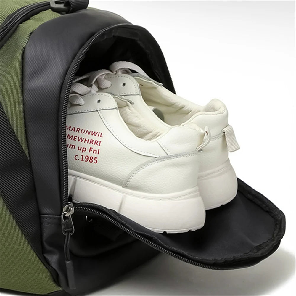 CF2902 Polyester Sports Gym Bag Large Capacity Travel Luggage Duffel Bag with Shoes Compartment - Khaki - 5