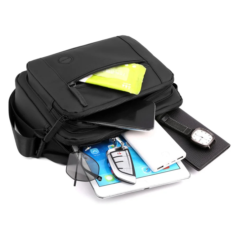 WEPOWER 1252 Men Crossbody Bag Multi Pocket Messenger Bag Waterproof Nylon Shoulder Bag - Black - 3