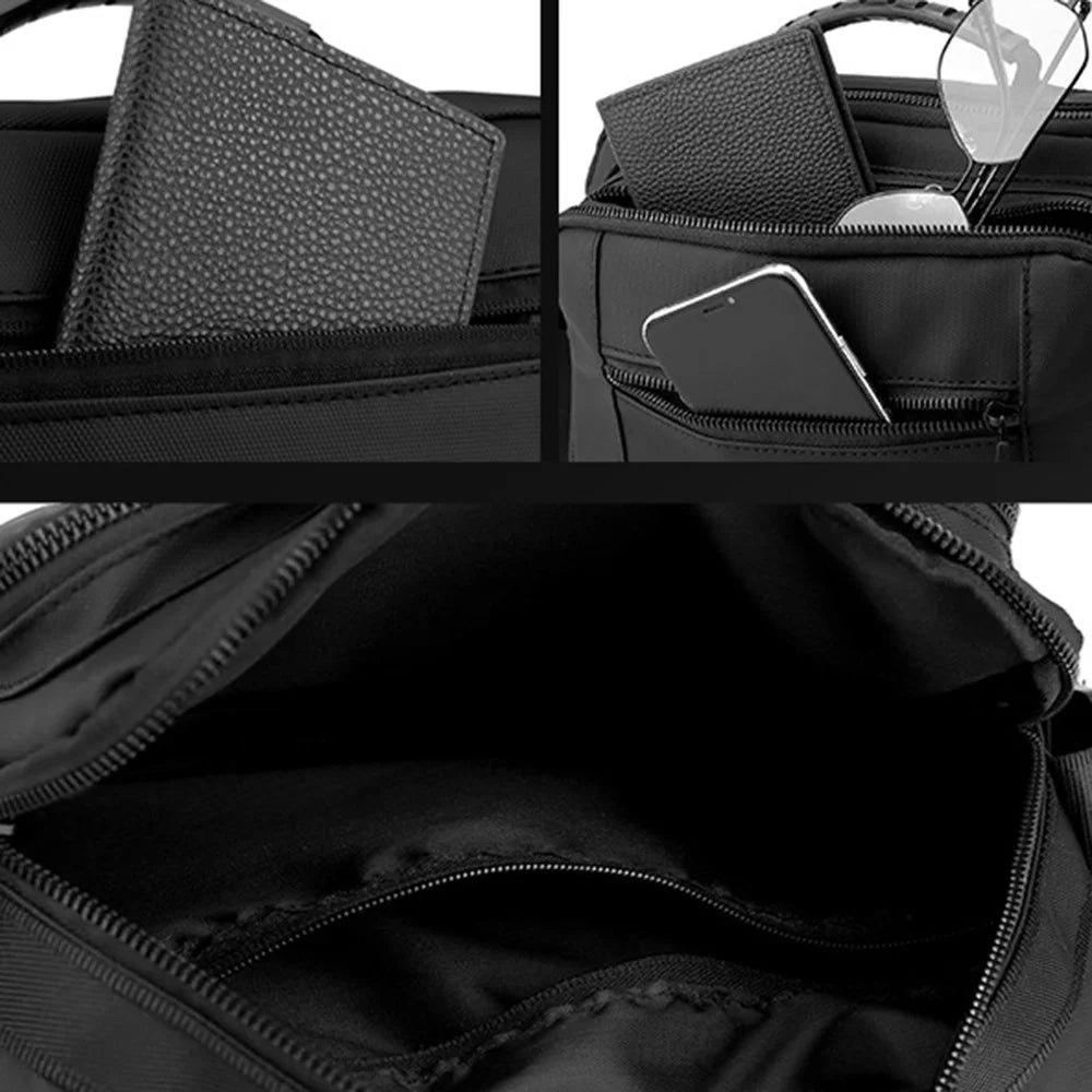 WEPOWER 1252 Men Crossbody Bag Multi Pocket Messenger Bag Waterproof Nylon Shoulder Bag - Black - 7