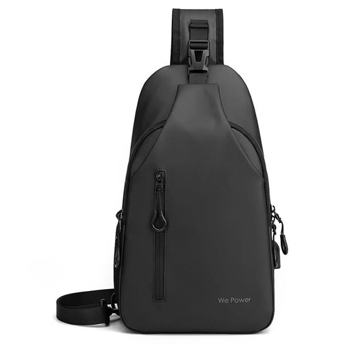WEPOWER 1100-34 Casual Nylon Crossbody Sling Bag for Men Small Chest Bag with External USB Port - Black - 1