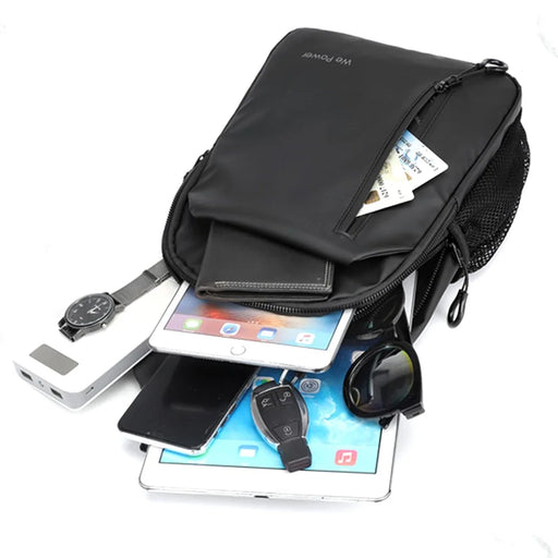 WEPOWER 1100-34 Casual Nylon Crossbody Sling Bag for Men Small Chest Bag with External USB Port - Black - 2