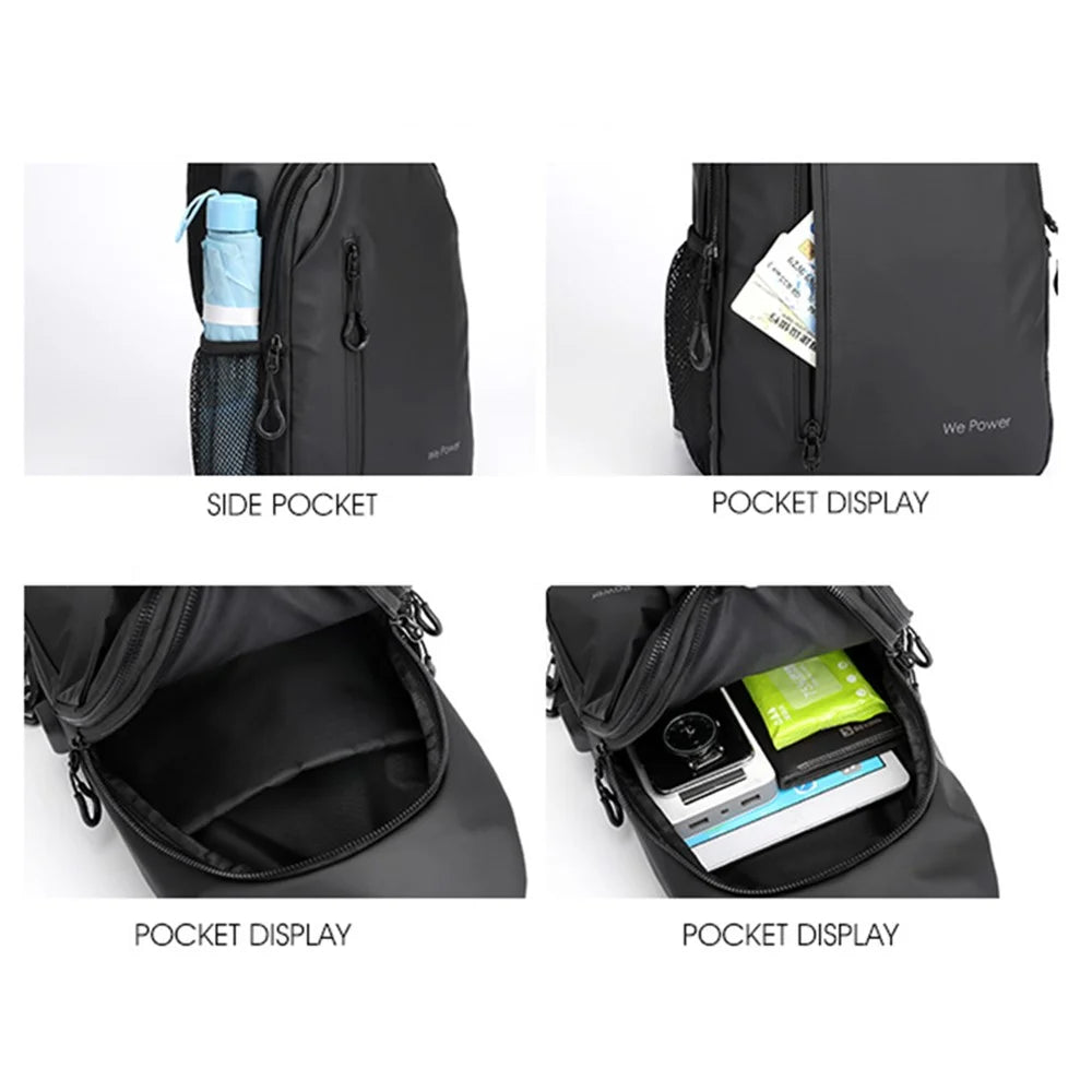 WEPOWER 1100-34 Casual Nylon Crossbody Sling Bag for Men Small Chest Bag with External USB Port - Black - 5