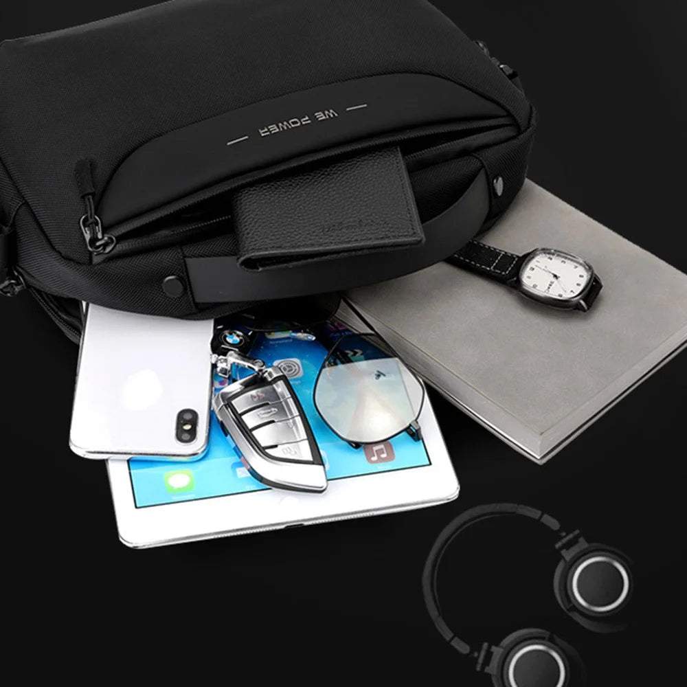 WEPOWER 2116# Size L Crossbody Bag Waterproof Nylon Men Sling Shoulder Bag Handbag - Black - 5