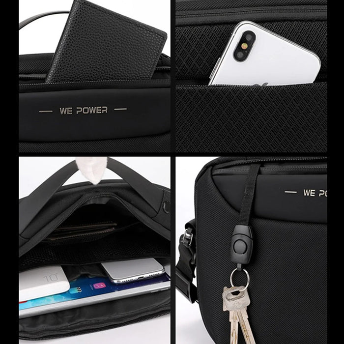 WEPOWER 2116# Size L Crossbody Bag Waterproof Nylon Men Sling Shoulder Bag Handbag - Black - 6