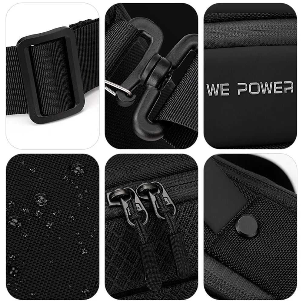 WEPOWER 2116# Size L Crossbody Bag Waterproof Nylon Men Sling Shoulder Bag Handbag - Black - 7