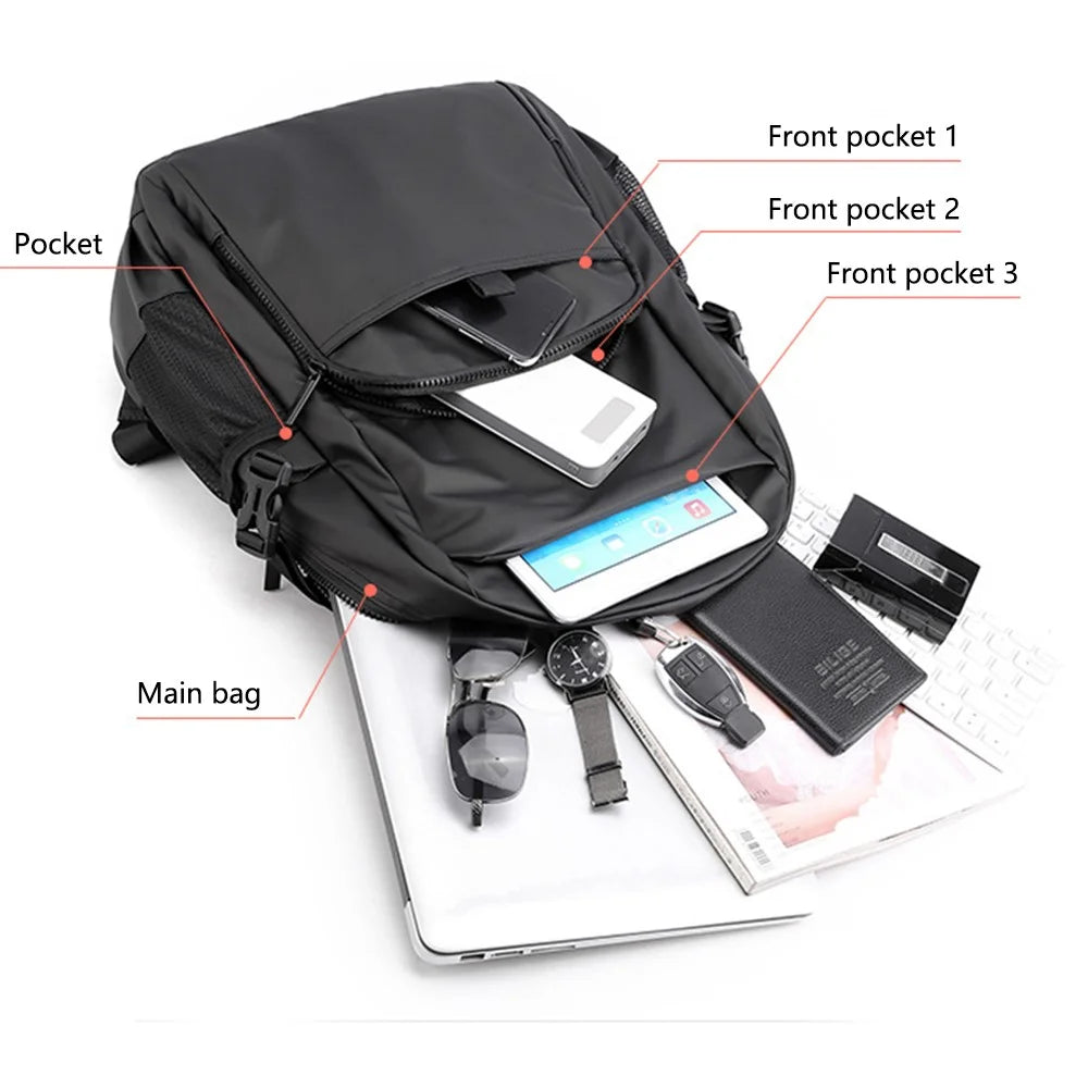 WEPOWER 3403# Waterproof Nylon Backpack Men Shoulder Bag for 15.6-inch Laptop - Black - 3