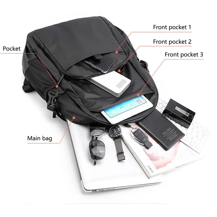 WEPOWER 3403# Waterproof Nylon Backpack Men Shoulder Bag for 15.6-inch Laptop - Black - 3