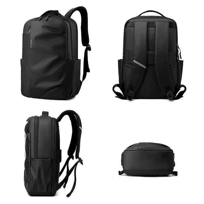 WEPOWER 3413# Men Laptop Rucksack Waterproof Nylon Backpack Travel Daypack for School Work - Black - 7