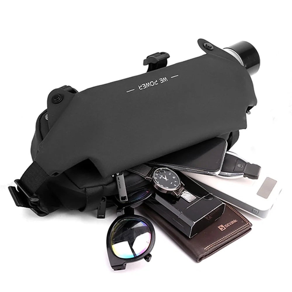 WEPOWER 1238 Men's Travel Chest Bag Waterproof Nylon Cloth Waist Pack Pouch Shoulder Bag - Black - 3
