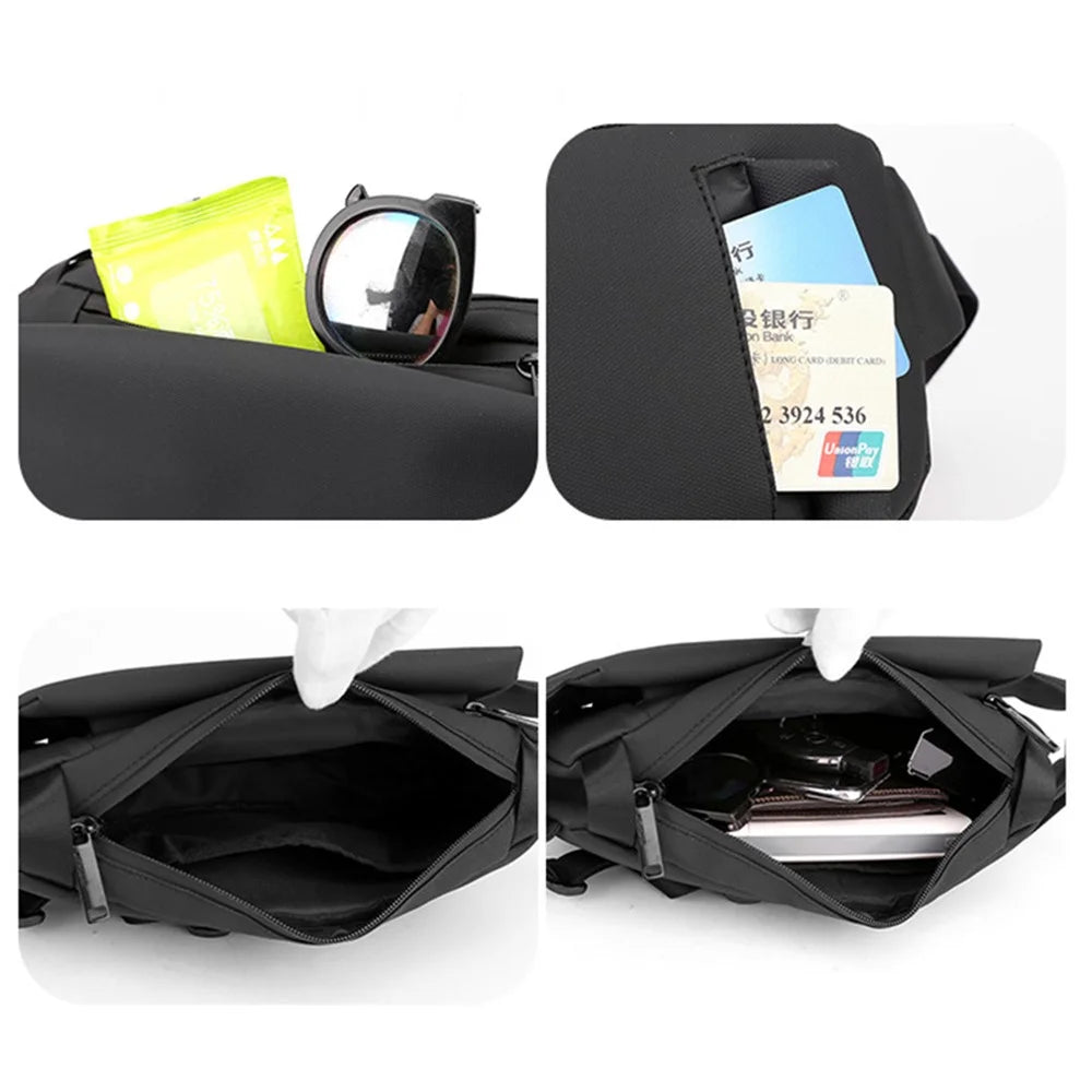 WEPOWER 1238 Men's Travel Chest Bag Waterproof Nylon Cloth Waist Pack Pouch Shoulder Bag - Black - 5