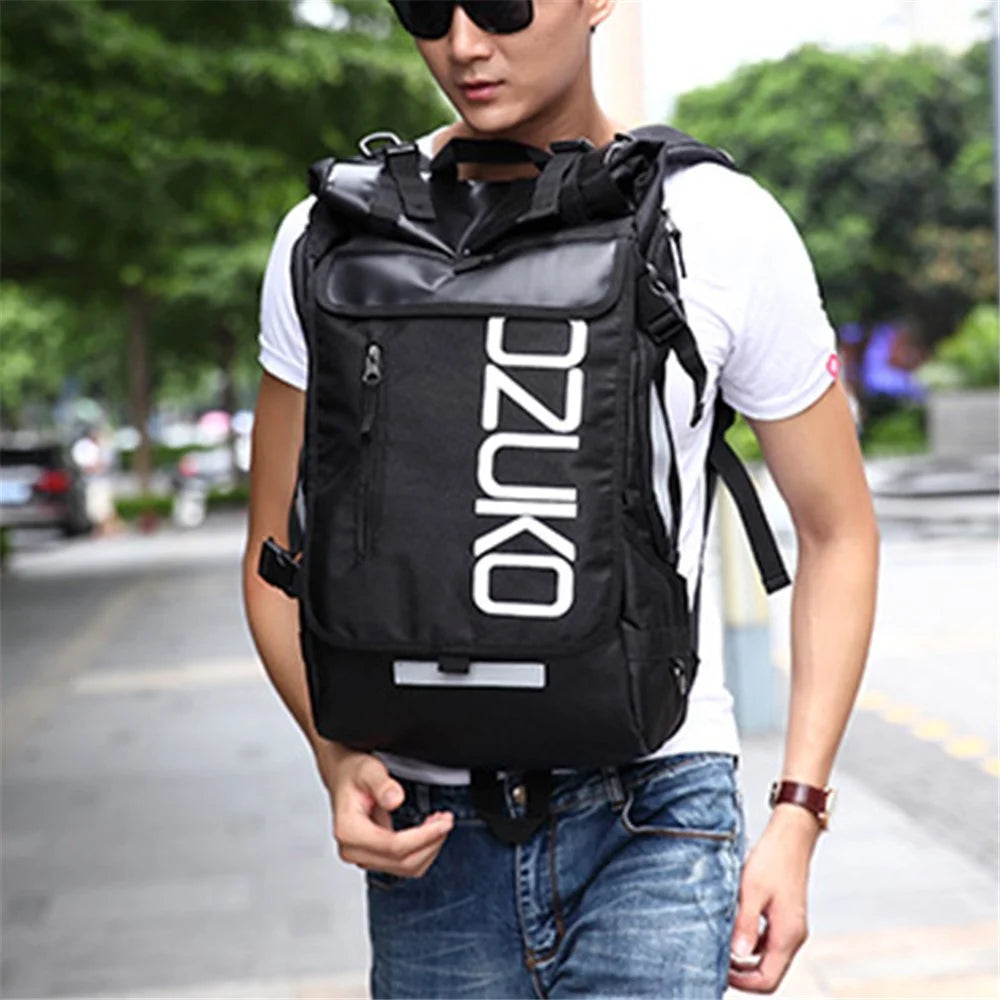 OZUKO 8020 Casual Travel Oxford Cloth Backpack Men Dual Shoulder Laptop Bag - Black - 5