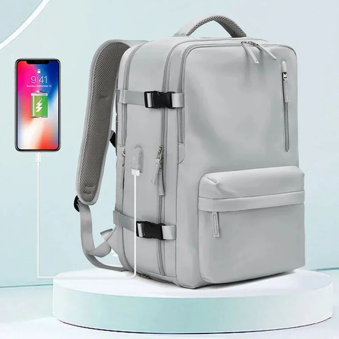 2023 Expandable Carry-On Luggage Travel Backpack Weekender Bag with USB Port - Light Grey - 4