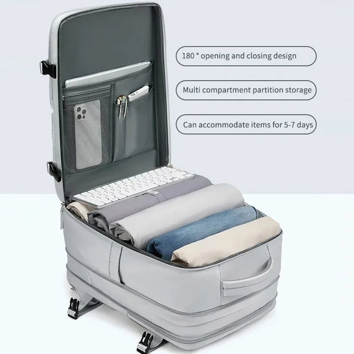 2023 Expandable Carry-On Luggage Travel Backpack Weekender Bag with USB Port - Light Grey - 5