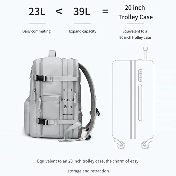 2023 Expandable Carry-On Luggage Travel Backpack Weekender Bag with USB Port - Light Grey - 6