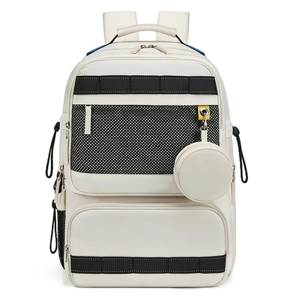 2287 Men's Travel Backpack Nylon Dual Shoulders Bag Large Laptop Bag - Beige - 1