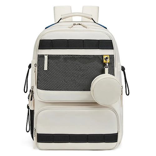 2287 Men's Travel Backpack Nylon Dual Shoulders Bag Large Laptop Bag - Beige - 1