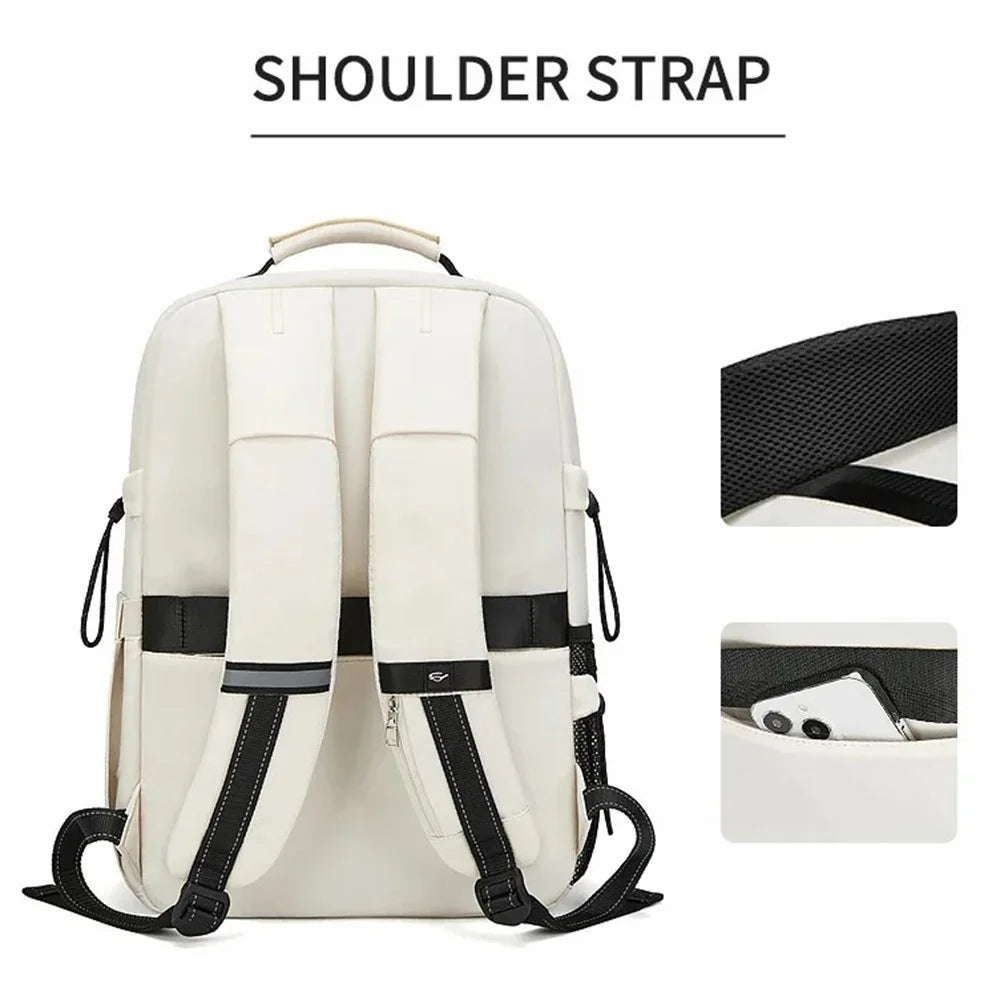 2287 Men's Travel Backpack Nylon Dual Shoulders Bag Large Laptop Bag - Beige - 4